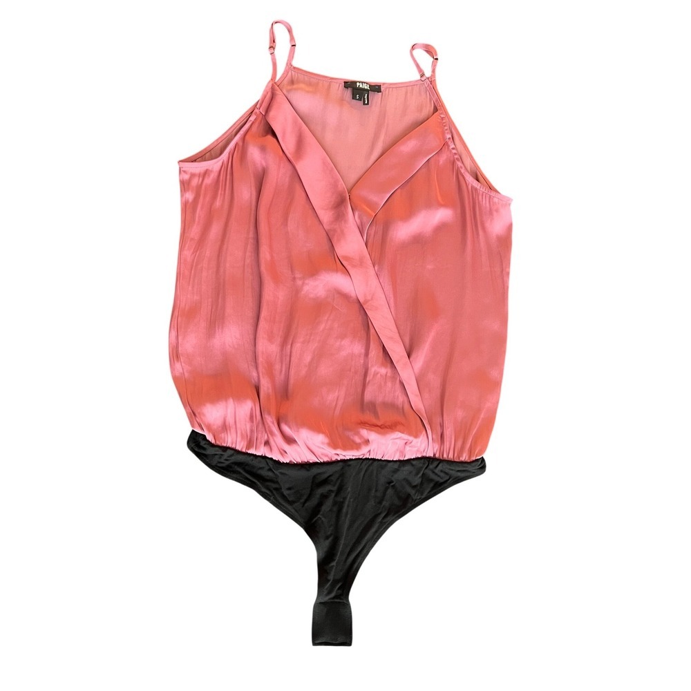 PAIGE Mesa Rose Satin Surplice Wrap Bodysuit Womens Small (1198)